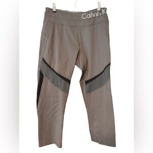 Calvin Klein Performance Wick Olive Green Crop Leggings with Black Mesh Details